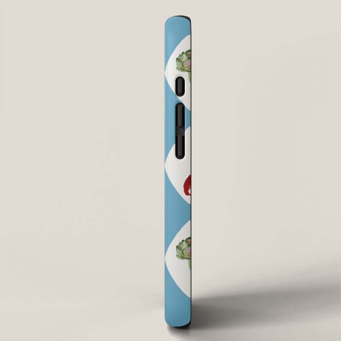 Mediterranean Vegetable Harlequin Pattern  Blue Diamond Garden  with Tomato Eggplant and Artichoke iPhone Case Gallery Image 2
