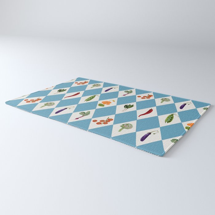 Mediterranean Vegetable Harlequin Pattern  Blue Diamond Garden  with Tomato Eggplant and Artichoke Rug Gallery Image 3