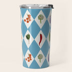 Mediterranean Vegetable Harlequin Pattern  Blue Diamond Garden  with Tomato Eggplant and Artichoke Travel Mug Gallery Image 2