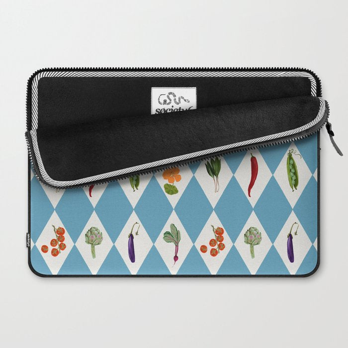 Mediterranean Vegetable Harlequin Pattern  Blue Diamond Garden  with Tomato Eggplant and Artichoke Laptop Sleeve Gallery Image 2