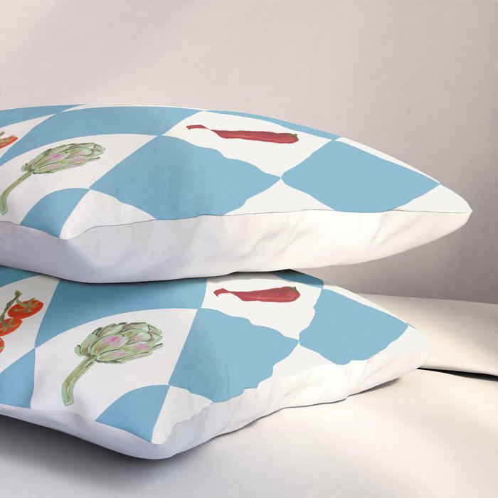 Mediterranean Vegetable Harlequin Pattern  Blue Diamond Garden  with Tomato Eggplant and Artichoke Pillow Sham Gallery Image 3
