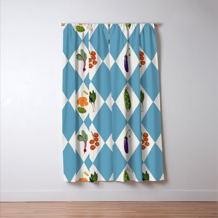 Mediterranean Vegetable Harlequin Pattern  Blue Diamond Garden  with Tomato Eggplant and Artichoke Window Curtain Gallery Image 3