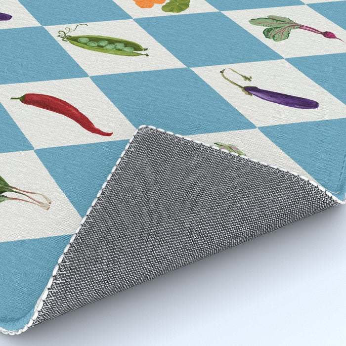 Mediterranean Vegetable Harlequin Pattern  Blue Diamond Garden  with Tomato Eggplant and Artichoke Rug Gallery Image 4