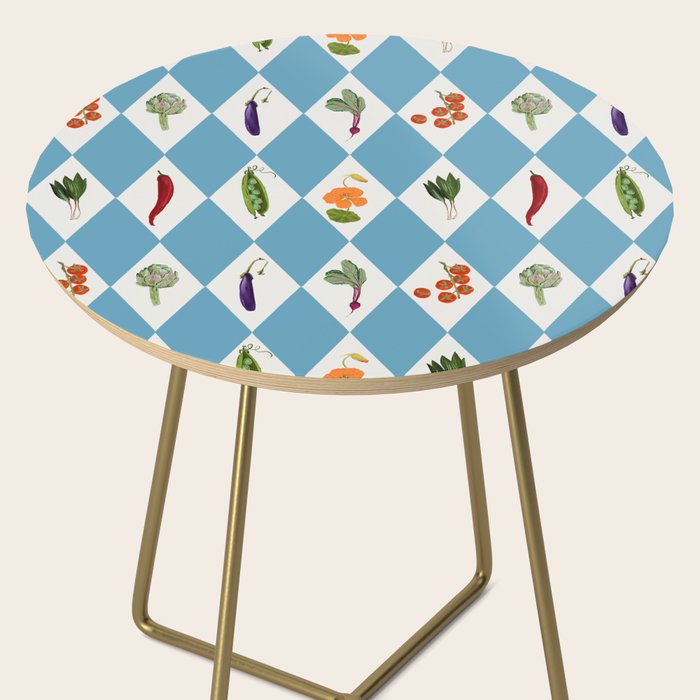 Mediterranean Vegetable Harlequin Pattern  Blue Diamond Garden  with Tomato Eggplant and Artichoke Side Table Gallery Image 2