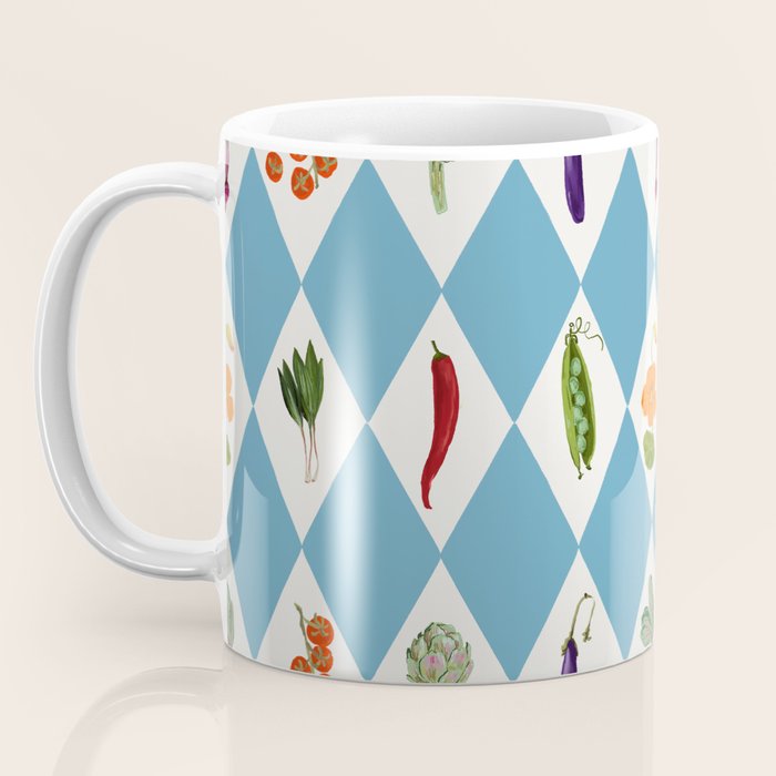 Mediterranean Vegetable Harlequin Pattern  Blue Diamond Garden  with Tomato Eggplant and Artichoke Coffee Mug Gallery Image 3