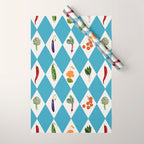 Mediterranean Vegetable Harlequin Pattern  Blue Diamond Garden  with Tomato Eggplant and Artichoke Wrapping Paper Gallery Image 1