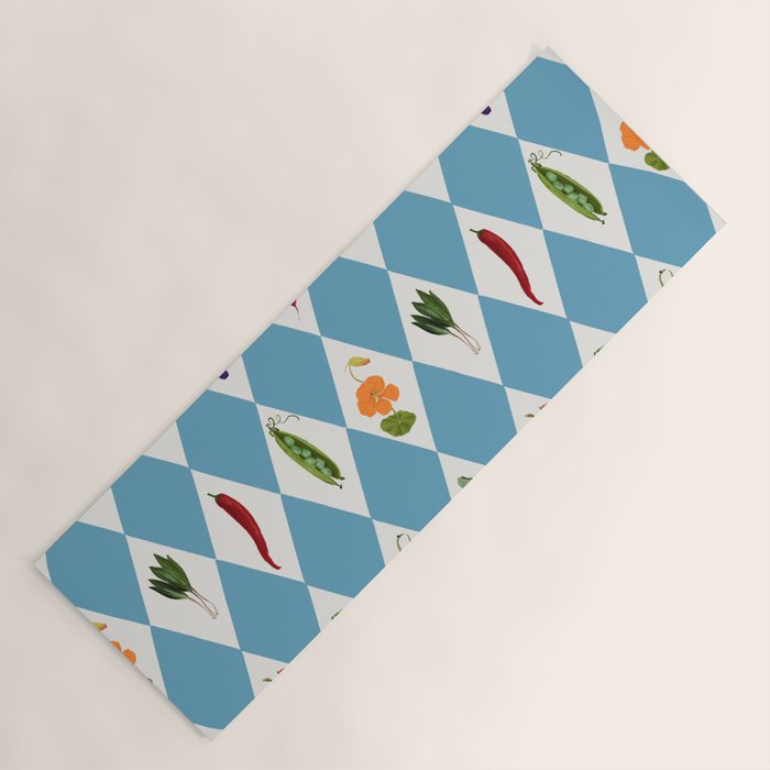 Mediterranean Vegetable Harlequin Pattern  Blue Diamond Garden  with Tomato Eggplant and Artichoke Yoga Mat Gallery Image 1