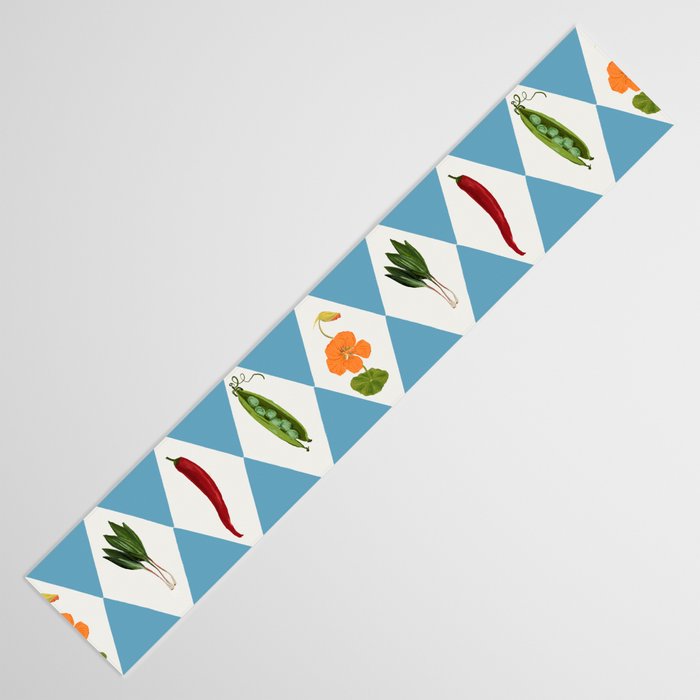Mediterranean Vegetable Harlequin Pattern  Blue Diamond Garden  with Tomato Eggplant and Artichoke Table Runner Gallery Image 3