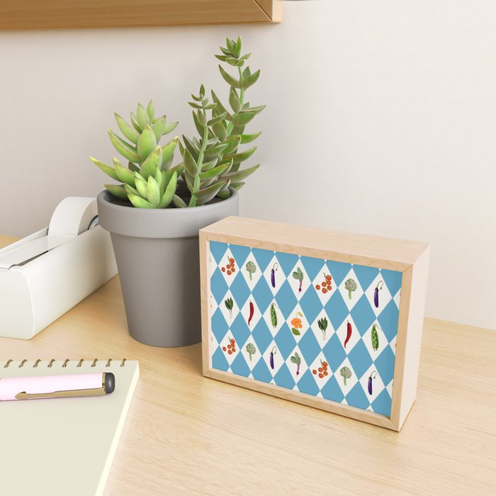 Mediterranean Vegetable Harlequin Pattern  Blue Diamond Garden  with Tomato Eggplant and Artichoke Mini Art Print Gallery Image 2