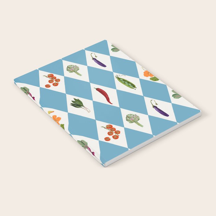 Mediterranean Vegetable Harlequin Pattern  Blue Diamond Garden  with Tomato Eggplant and Artichoke Notebook Gallery Image 2