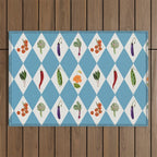 Mediterranean Vegetable Harlequin Pattern  Blue Diamond Garden  with Tomato Eggplant and Artichoke Outdoor Rug Gallery Image 1