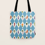 Mediterranean Vegetable Harlequin Pattern  Blue Diamond Garden  with Tomato Eggplant and Artichoke Tote Bag Gallery Image 1