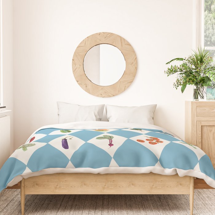 Mediterranean Vegetable Harlequin Pattern  Blue Diamond Garden  with Tomato Eggplant and Artichoke Duvet Cover Gallery Image 3