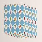 Mediterranean Vegetable Harlequin Pattern  Blue Diamond Garden  with Tomato Eggplant and Artichoke Wrapping Paper Gallery Image 3