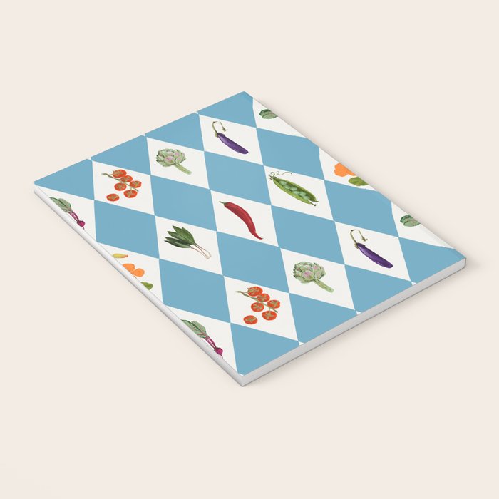 Mediterranean Vegetable Harlequin Pattern  Blue Diamond Garden  with Tomato Eggplant and Artichoke Notebook Gallery Image 3