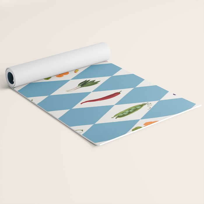 Mediterranean Vegetable Harlequin Pattern  Blue Diamond Garden  with Tomato Eggplant and Artichoke Yoga Mat Gallery Image 2