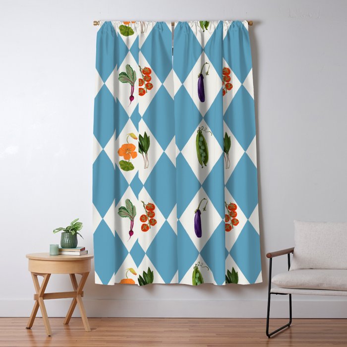 Mediterranean Vegetable Harlequin Pattern  Blue Diamond Garden  with Tomato Eggplant and Artichoke Window Curtain Gallery Image 1