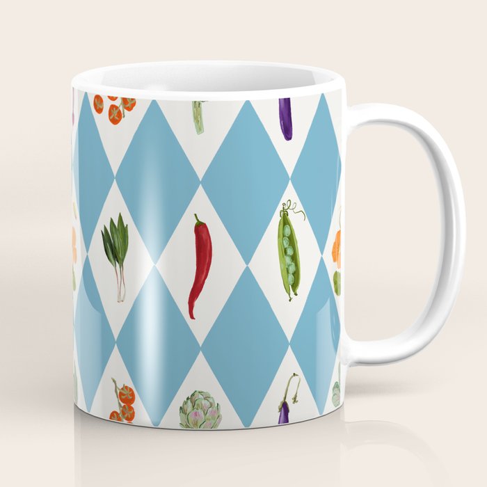 Mediterranean Vegetable Harlequin Pattern  Blue Diamond Garden  with Tomato Eggplant and Artichoke Coffee Mug Gallery Image 1