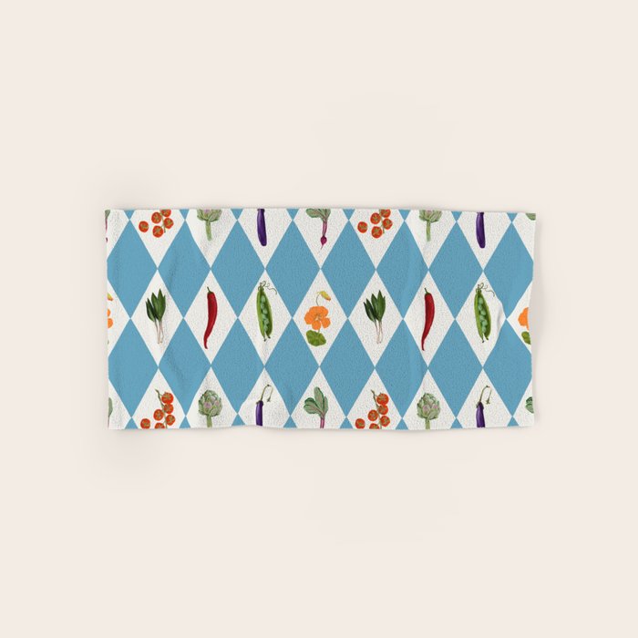 Mediterranean Vegetable Harlequin Pattern  Blue Diamond Garden  with Tomato Eggplant and Artichoke Bath Towel Gallery Image 1