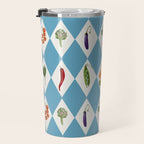 Mediterranean Vegetable Harlequin Pattern  Blue Diamond Garden  with Tomato Eggplant and Artichoke Travel Mug Gallery Image 3