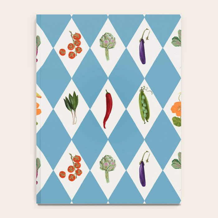 Mediterranean Vegetable Harlequin Pattern  Blue Diamond Garden  with Tomato Eggplant and Artichoke Notebook Gallery Image 4
