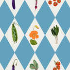 Mediterranean Vegetable Harlequin Pattern  Blue Diamond Garden  with Tomato Eggplant and Artichoke Coffee Mug Gallery Image 2