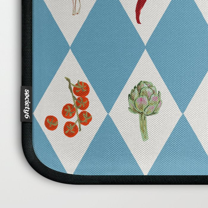 Mediterranean Vegetable Harlequin Pattern  Blue Diamond Garden  with Tomato Eggplant and Artichoke Laptop Sleeve Gallery Image 3