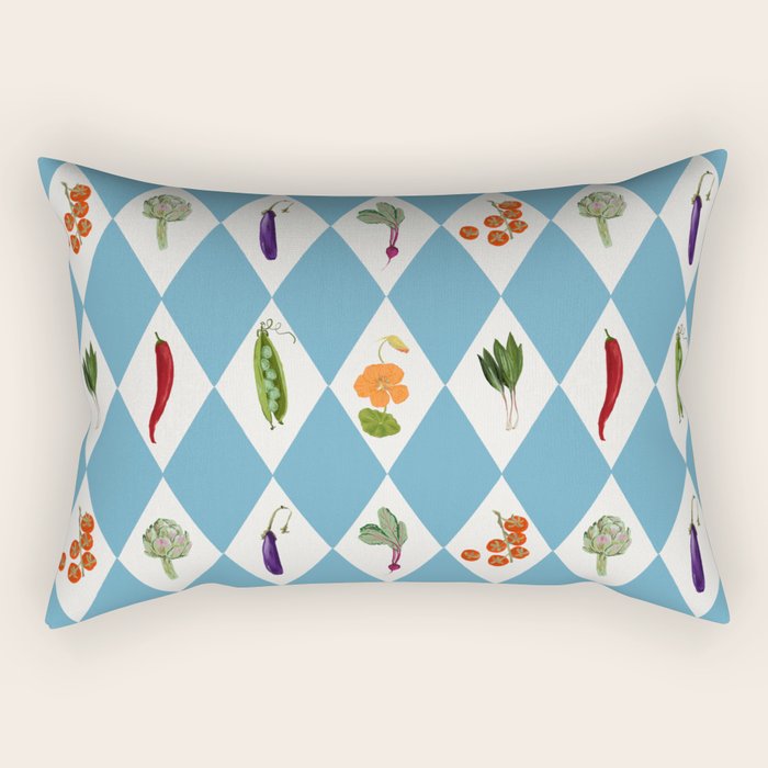 Mediterranean Vegetable Harlequin Pattern  Blue Diamond Garden  with Tomato Eggplant and Artichoke Rectangular Pillow Gallery Image 1