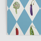 Mediterranean Vegetable Harlequin Pattern  Blue Diamond Garden  with Tomato Eggplant and Artichoke Poster Gallery Image 3