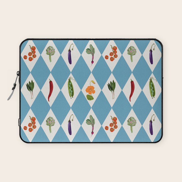 Mediterranean Vegetable Harlequin Pattern  Blue Diamond Garden  with Tomato Eggplant and Artichoke Laptop Sleeve Gallery Image 1