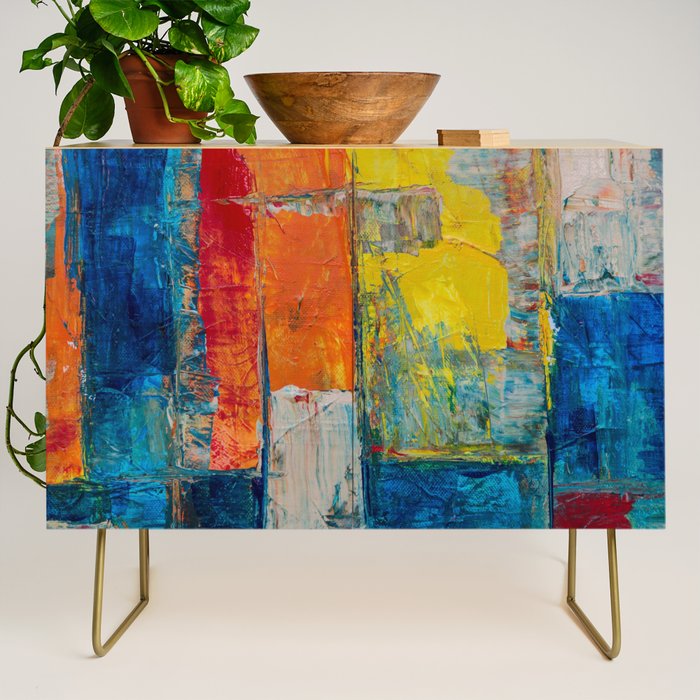 Colorful Geometric Abstract Art Credenza Gallery Image 1