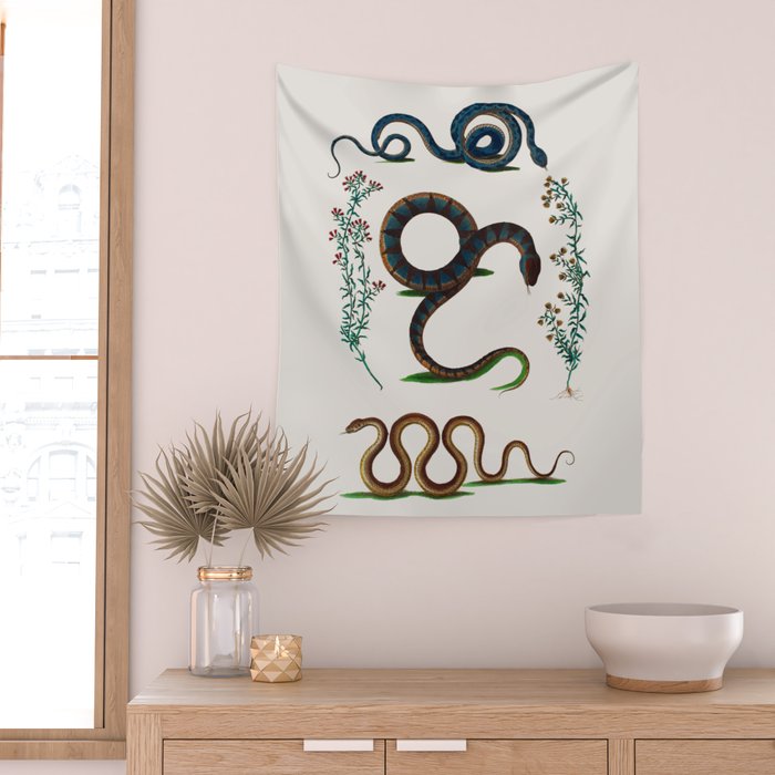Albertus Seba Three Snakes And Floral Vines  Wall Tapestry Gallery Image 2