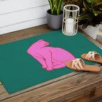 Pink Cat On Green Background Outdoor Rug Gallery Image 2