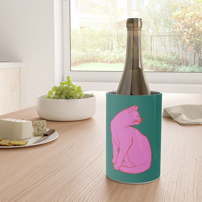 Pink Cat On Green Background Wine Chiller Gallery Image 4