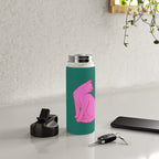 Pink Cat On Green Background Water Bottle Gallery Image 4