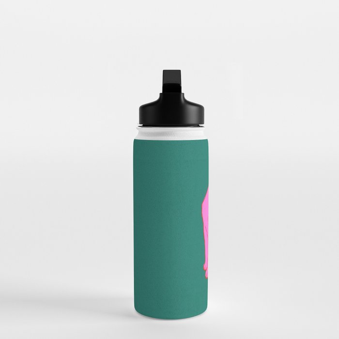Pink Cat On Green Background Water Bottle Gallery Image 3
