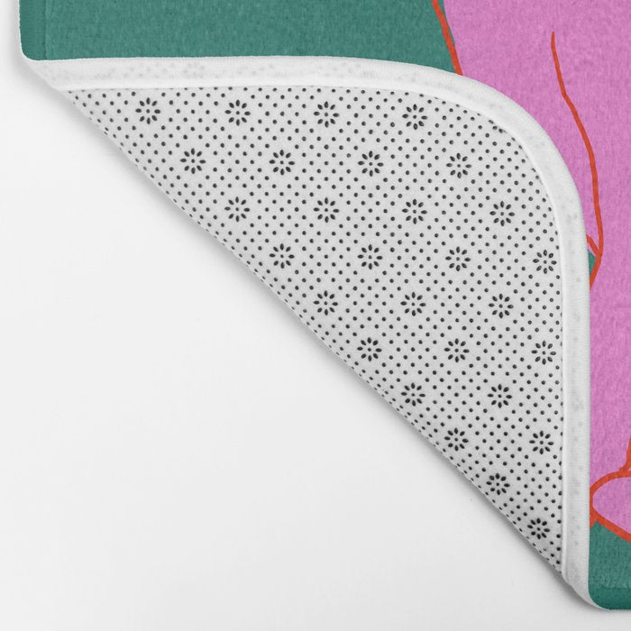 Pink Cat On Green Background Bath Mat Gallery Image 2
