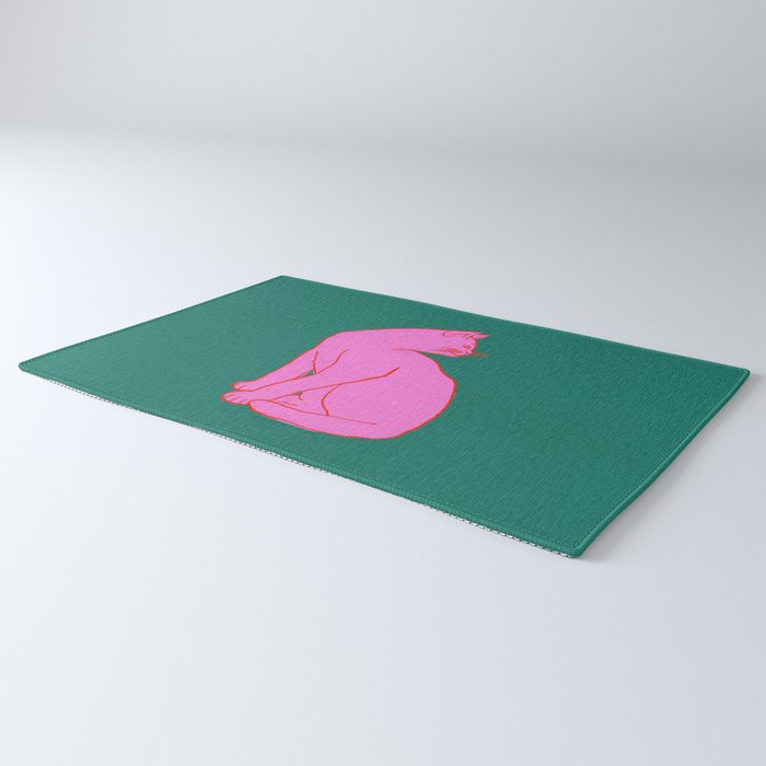 Pink Cat On Green Background Rug Gallery Image 3