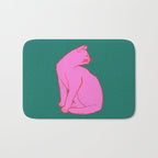 Pink Cat On Green Background Bath Mat Gallery Image 1