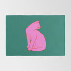 Pink Cat On Green Background Rug Gallery Image 2