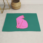 Pink Cat On Green Background Rug Gallery Image 1