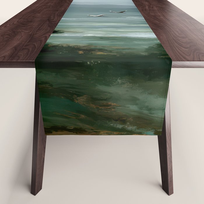Japanese Wall Art Minimalist Bird Print Mountain Japandi Art Green Wabi Sabi Painting forest poster Table Runner Gallery Image 1