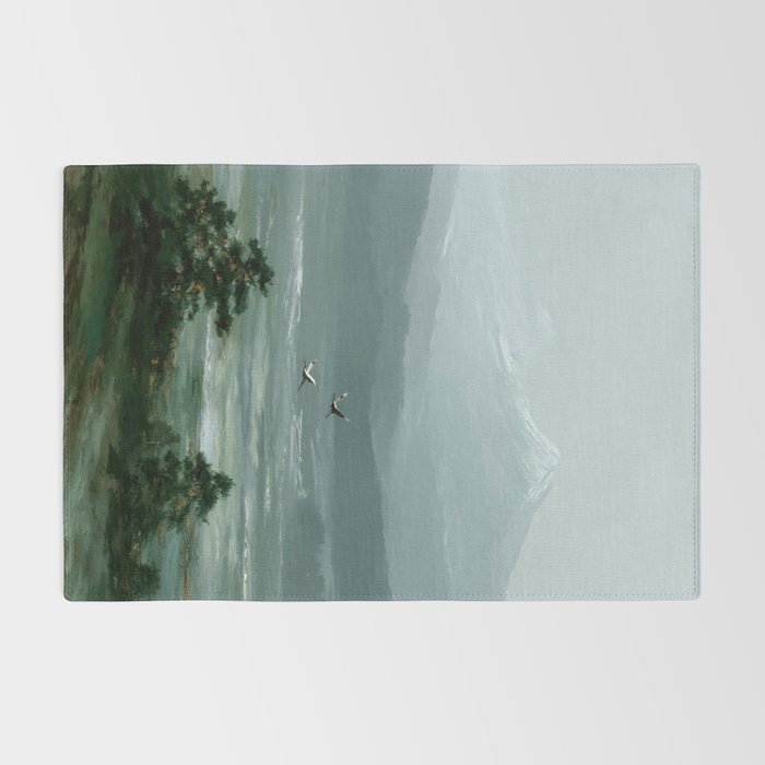 Japanese Wall Art Minimalist Bird Print Mountain Japandi Art Green Wabi Sabi Painting forest poster Rug Gallery Image 2