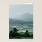 Japanese Wall Art Minimalist Bird Print Mountain Japandi Art Green Wabi Sabi Painting forest poster Stationery Card Gallery Image 2