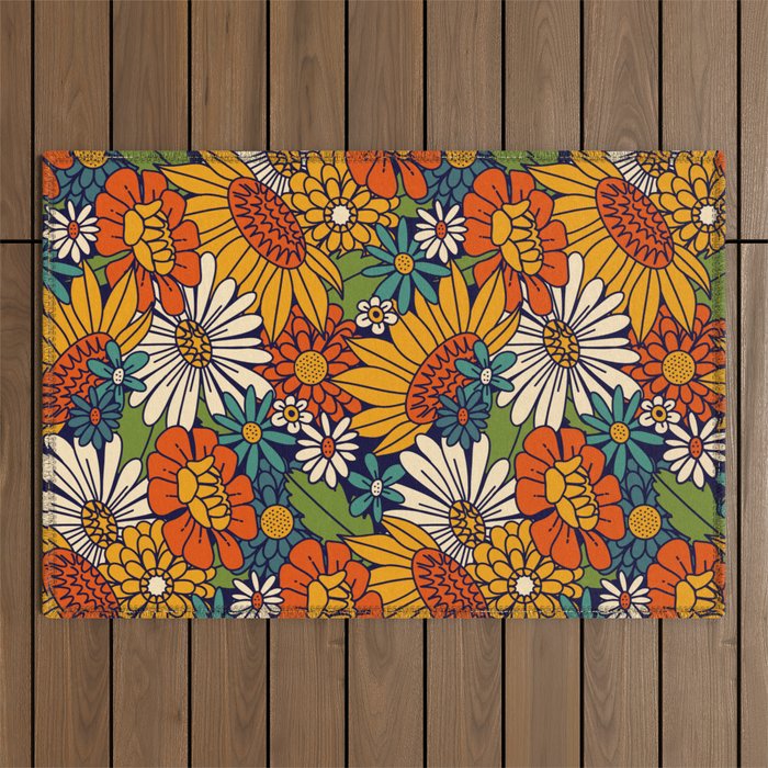70s Retro Floral - Bold Outdoor Rug Gallery Image 1