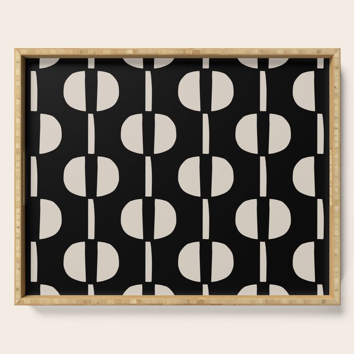 Mid Century Modern Geometric Pattern 157 Black and Linen White Serving Tray Gallery Image 1