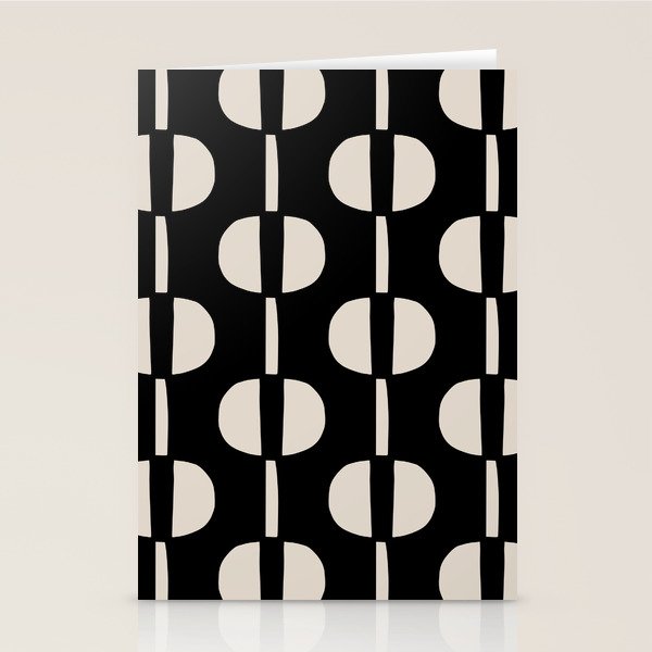 Mid Century Modern Geometric Pattern 157 Black and Linen White Stationery Card Gallery Image 2