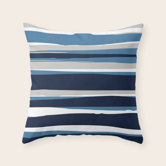 Ocean Beach Striped Landscape, Navy, Blue, Gray Throw Pillow Gallery Image 6