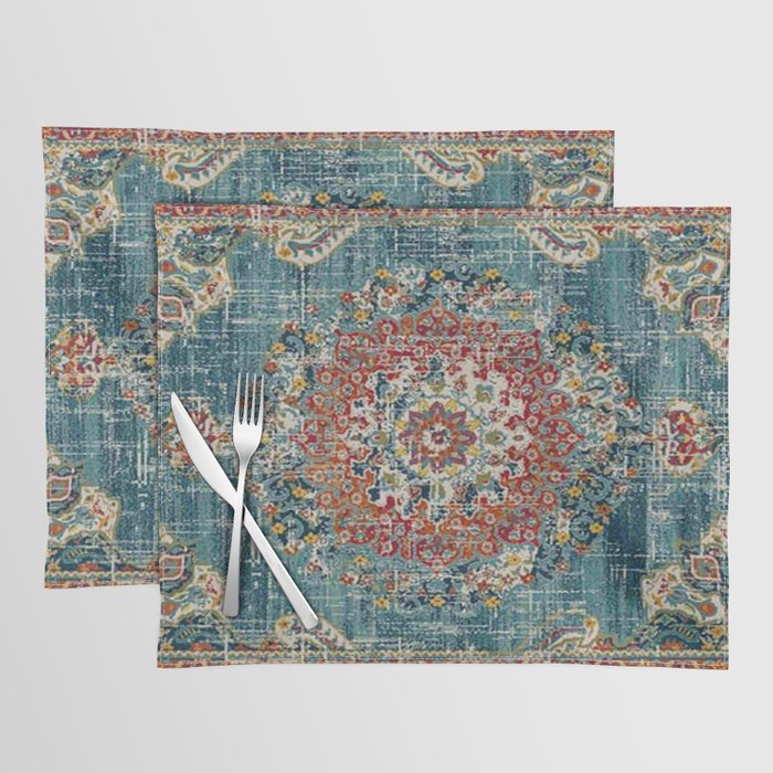 Antique oriental blue and orange carpet Placemat Gallery Image 1