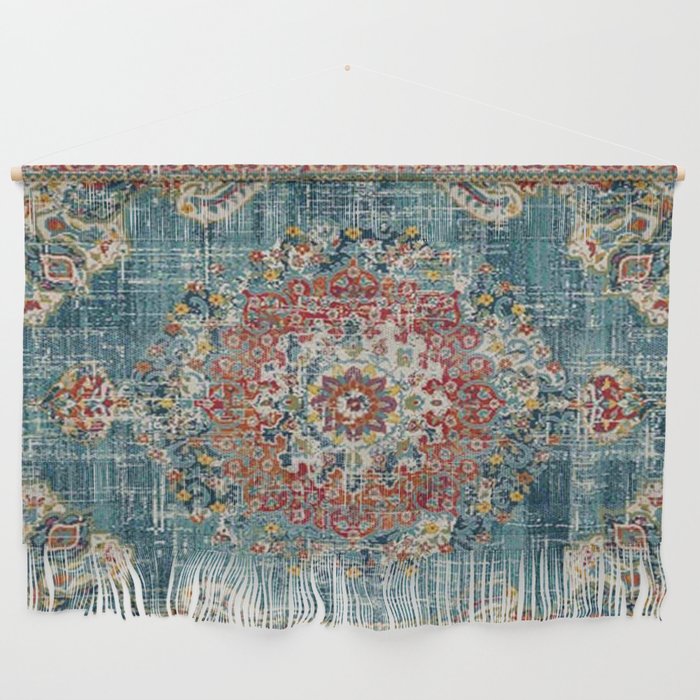 Antique oriental blue and orange carpet Wall Hanging Gallery Image 1